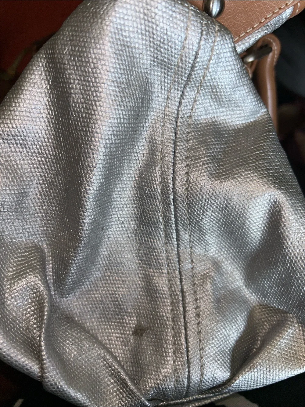 Boden Silver Metallic Coated Corton Tan Leather Tote Shoulder Bag